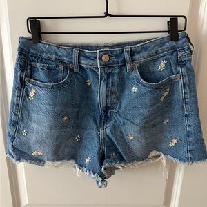 American Eagle Blue Jean Shorts with Floral Embroidery